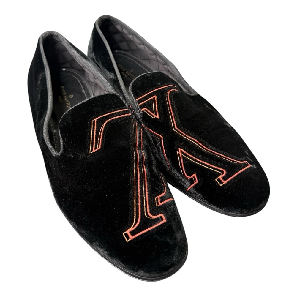 Louis Vuitton Kim Jones Velvet Red Loafer LV 7.5 Fit US 8.5 Men's Dress Shoes